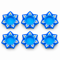 Handcrafted Blue Lotus Diya Candle Holder Set of 6