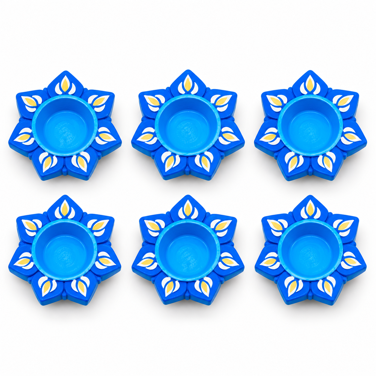 Handcrafted Blue Lotus Diya Candle Holder Set of 6