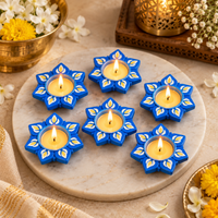 Handcrafted Blue Lotus Diya Candle Holder Set of 6