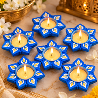 Handcrafted Blue Lotus Diya Candle Holder Set of 6