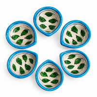 Handcrafted Blue & Green Leaf Design Diya Set of 6
