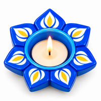 Elegant Blue Meenakari Diya Candle Holder Set of 6 – Lotus & Round Design