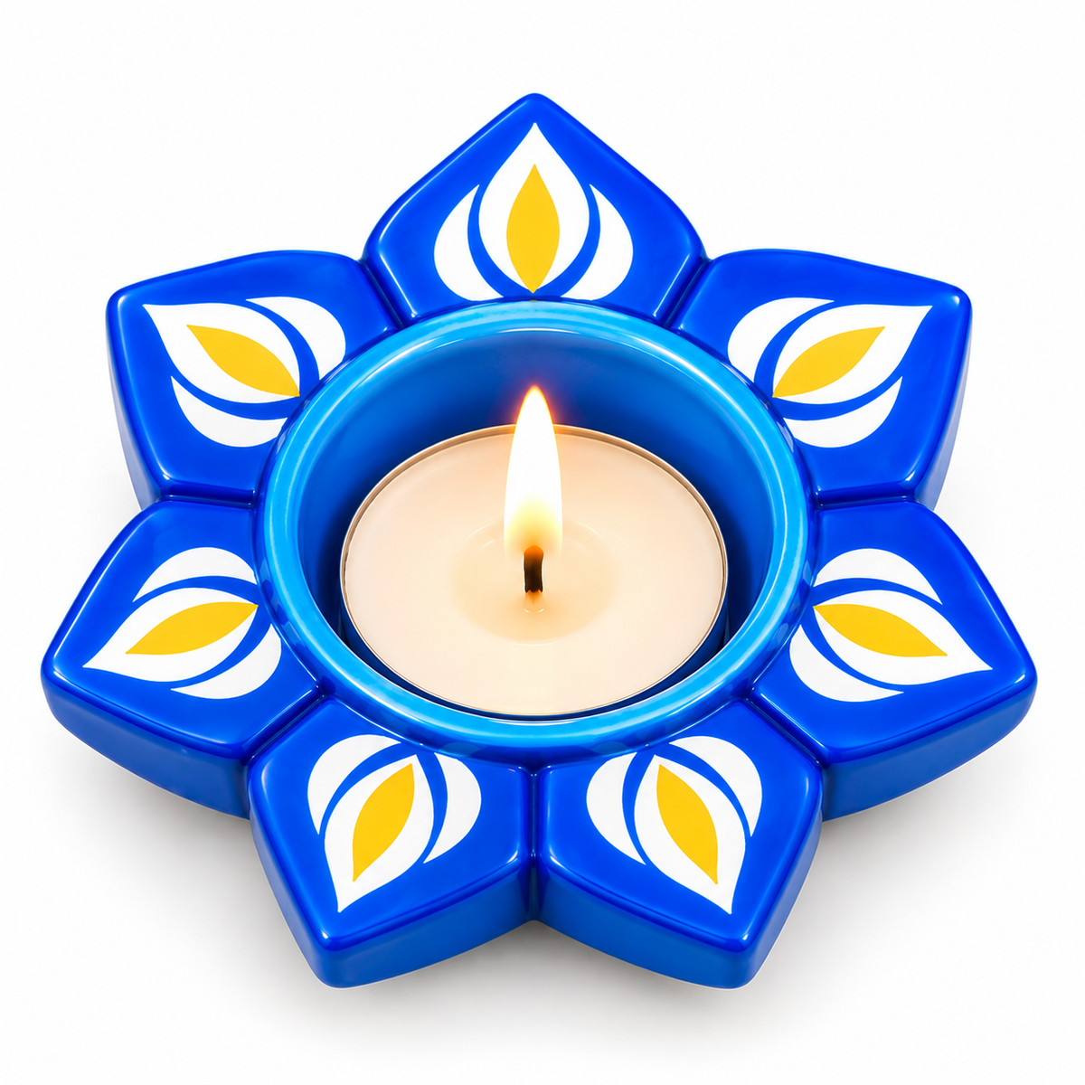 Elegant Blue Meenakari Diya Candle Holder Set of 6 – Lotus & Round Design