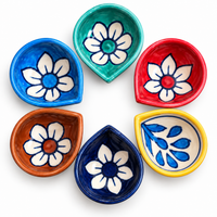 Handcrafted Multicolor Floral Diya Set of 6