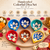 Handcrafted Multicolor Floral Diya Set of 6