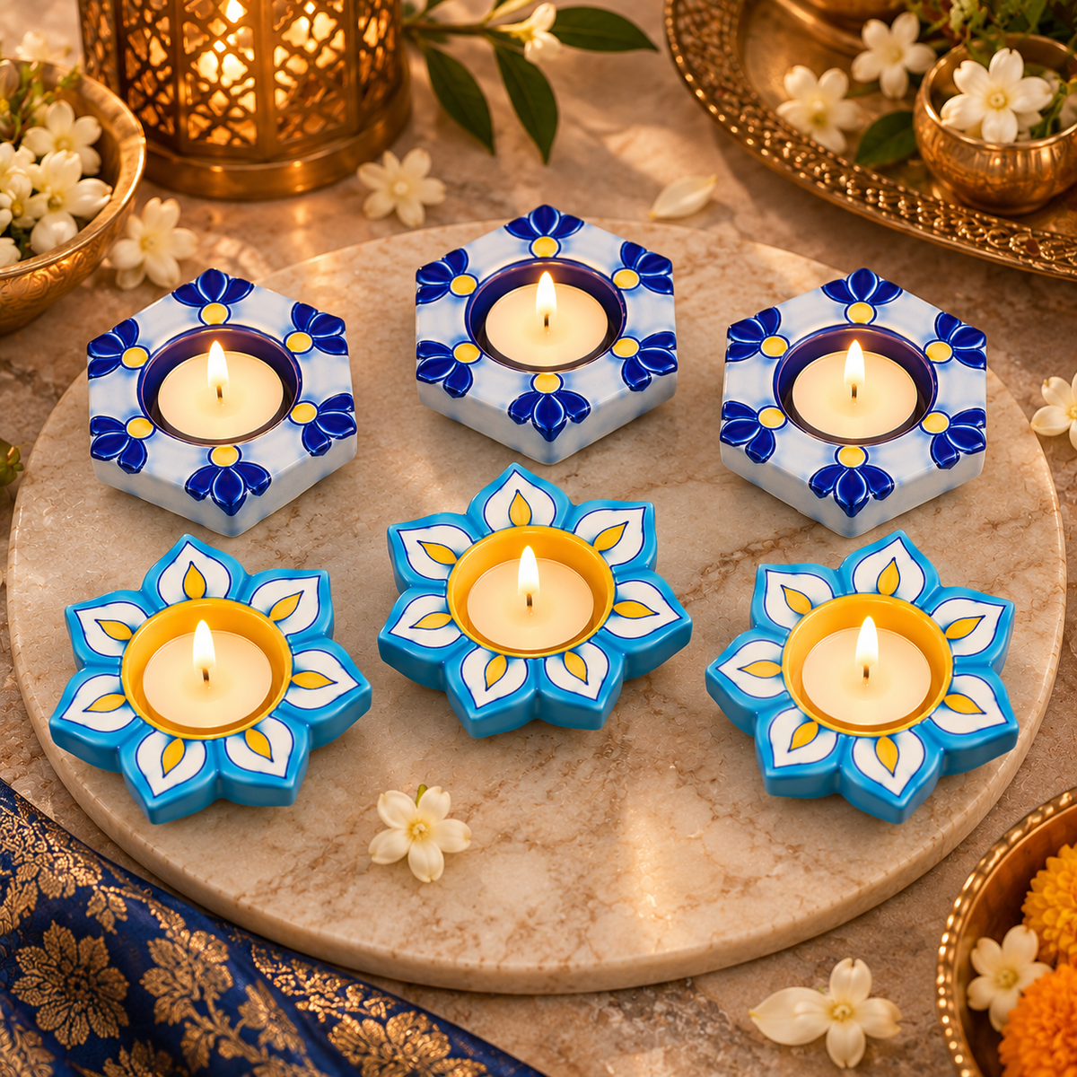 Floral Meenakari Diya Candle Holder Set of 6