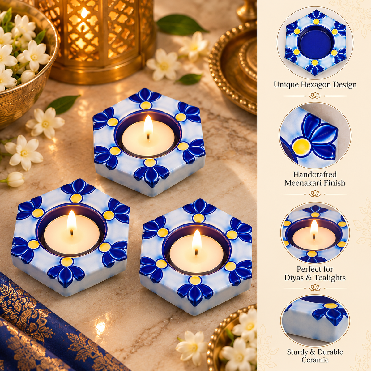Floral Meenakari Diya Candle Holder Set of 6