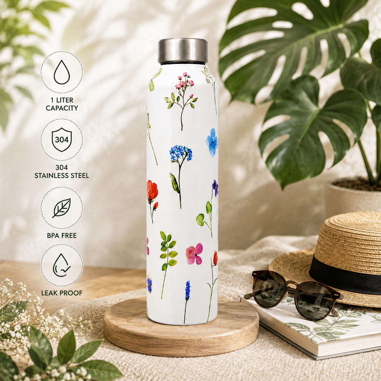 Traditional Design Handcrafted Eco-Friendly Meenakari Stainless Steel Bottle(1L)