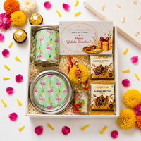 Premium Rakhi Gift Box- Flamingo Snacks Box + Flamingo Mug