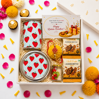 Premium Rakhi Gift Box-Strawberry Snackbox + Strawberry Mug