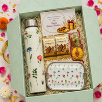 Premium Rakhi Gift Box- Floral Bottle+Floral 1tier Lunchbox