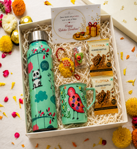 Premium Rakhi Gift Box- Panda Bottle+ Bird Mug