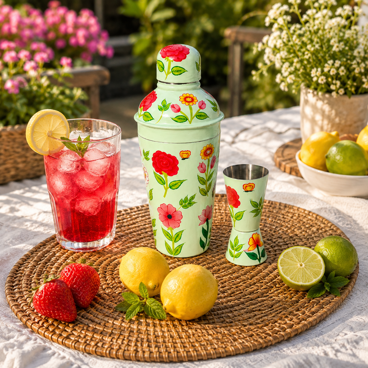 Premium Hand Painted Stainless Steel Cocktail Shaker with Peg Measurer