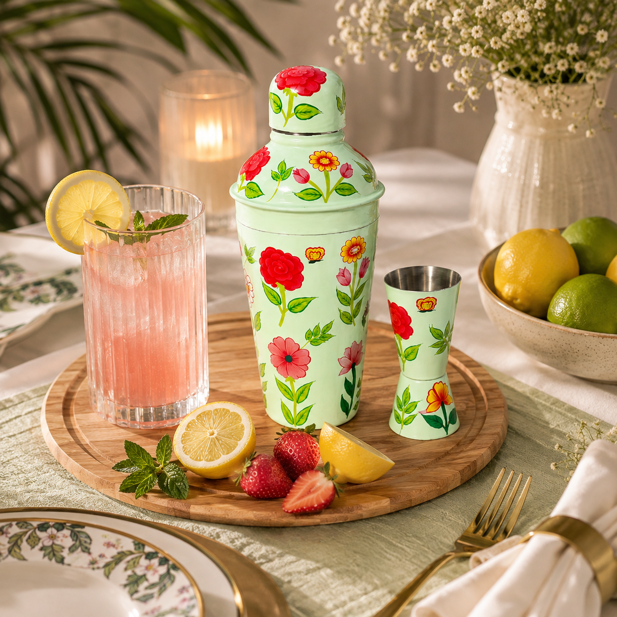 Premium Hand Painted Stainless Steel Cocktail Shaker with Peg Measurer