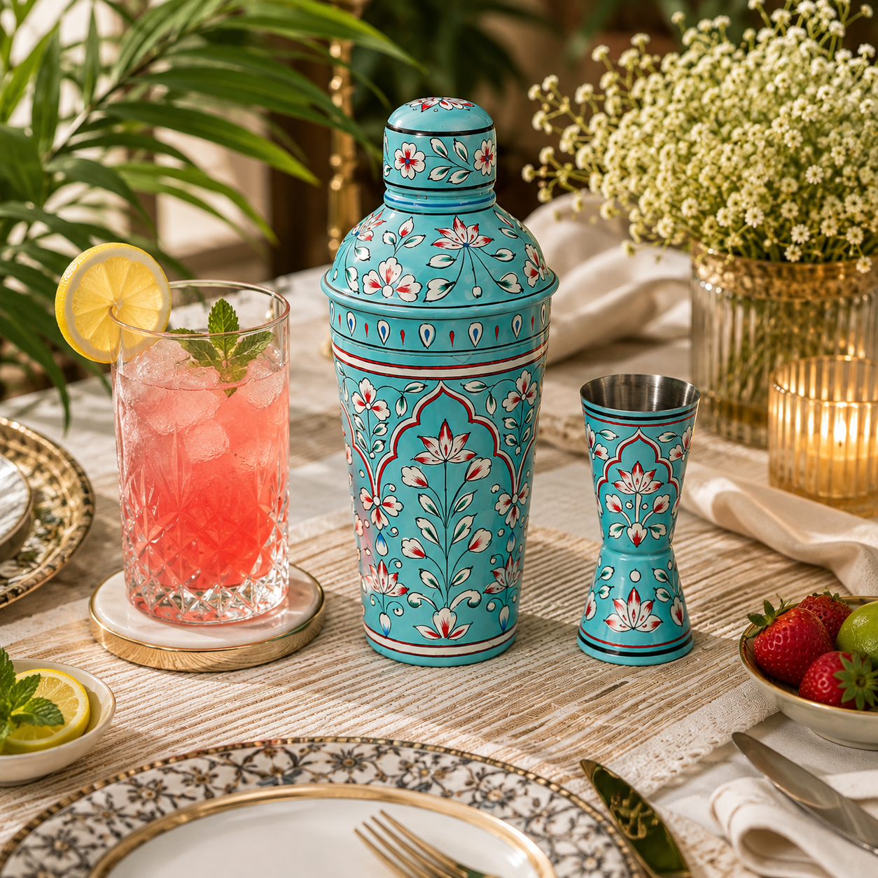 Premium Hand Painted Stainless Steel Cocktail Shaker with Peg Measurer