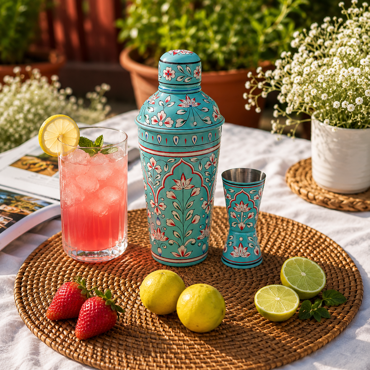Premium Hand Painted Stainless Steel Cocktail Shaker with Peg Measurer