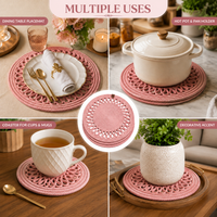 Handcrafted Round Braided Table Mat Set of 4 – Dusty Rose