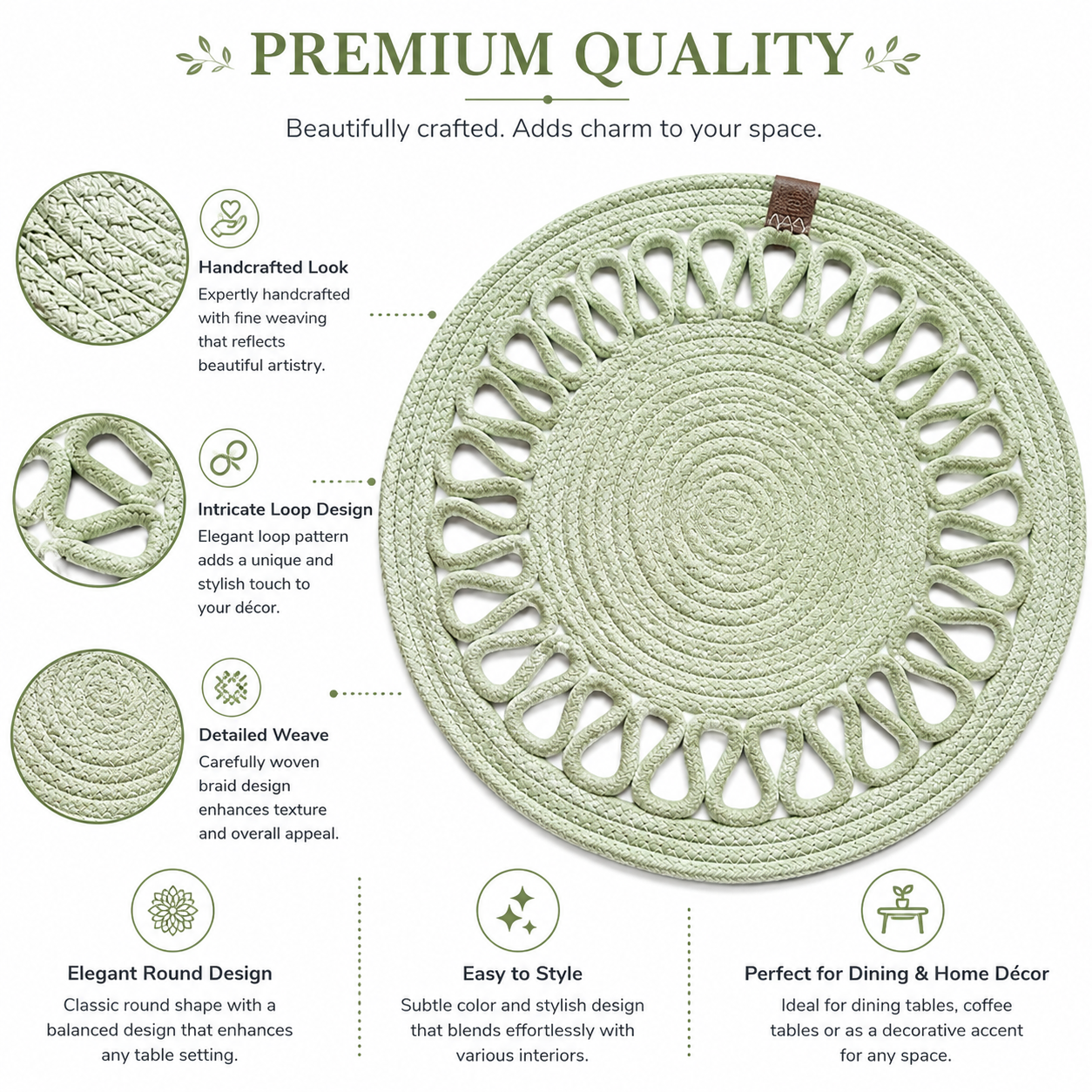 Handcrafted Round Braided Table Mat Set of 4 – Dusty Rose