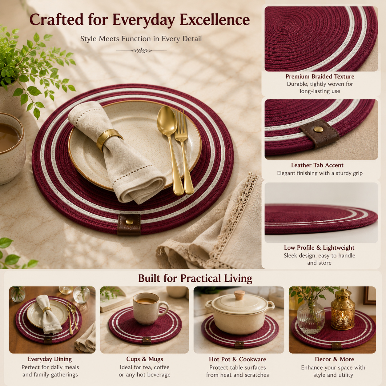 Handwoven Round Dining Table Placemats – Set of 4 | Green