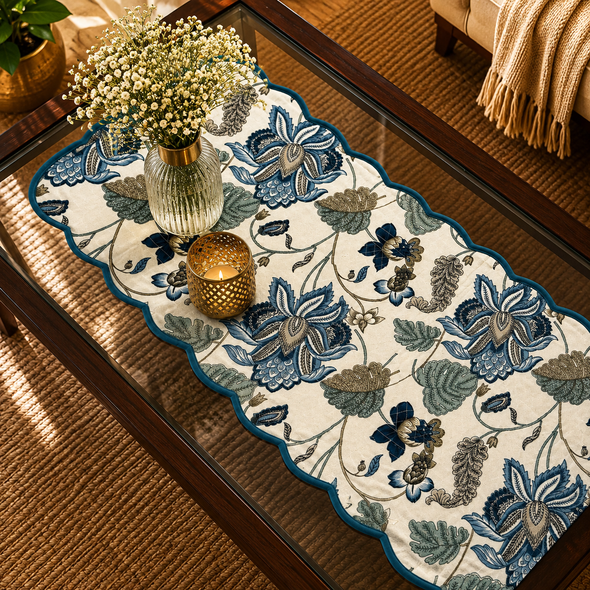 Reversible Cotton Table Runner for Dining Table