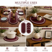 Rustic Woven Dining Table Mat & Runner Set -( Set Of 7)