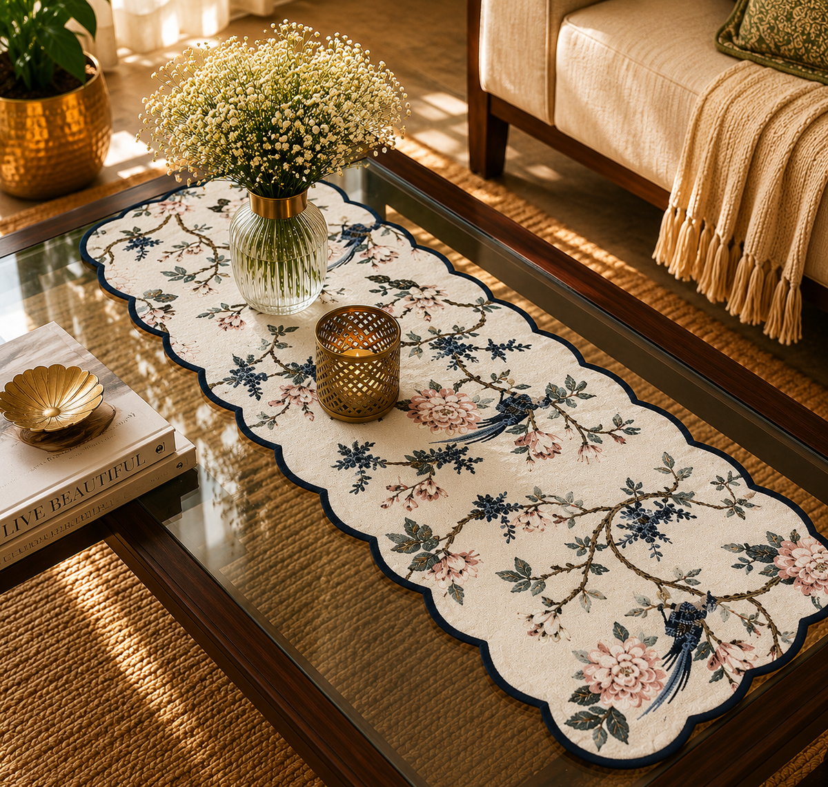 Reversible Cotton Table Runner for Dining Table
