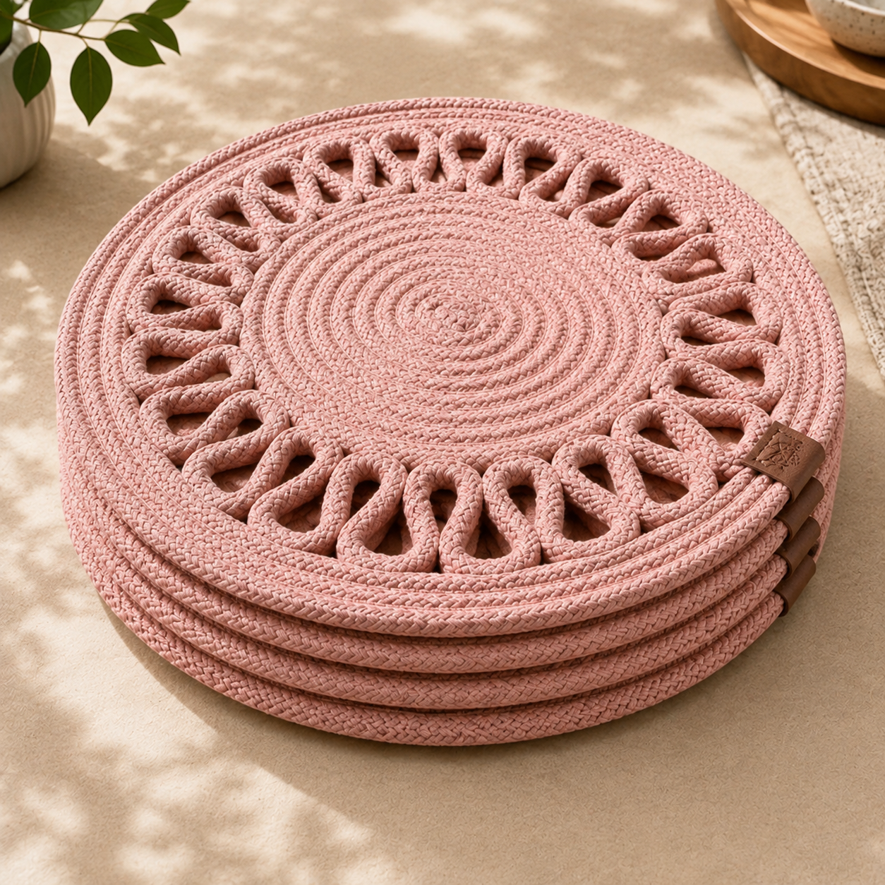 Handcrafted Round Braided Table Mat Set of 4 – Sage Green