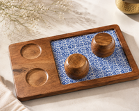 Green Wooden Serving Platter with 2 Bowls | Handcrafted Serving Set of 3