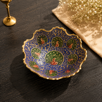 Handcrafted Brass Meenakari Bowl – Royal Blue Peacock Design