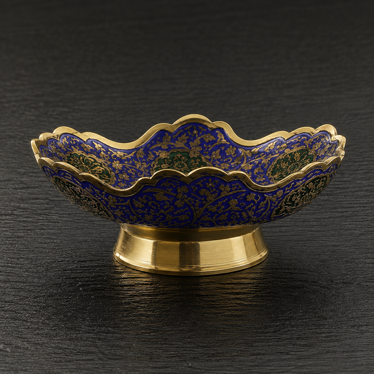 Handcrafted Brass Meenakari Bowl – Royal Blue Peacock Design