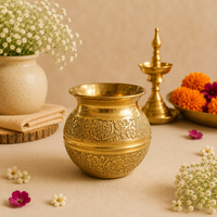 Handcrafted Brass Puja Water Pot – Traditional Embossed Floral Design