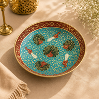 Handcrafted Brass Meenakari Bowls – Turquoise Peacock Blue