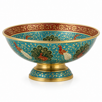 Handcrafted Brass Meenakari Bowls – Turquoise Peacock Blue