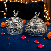 German Silver Peacock & Floral Elegance Combo Set of 2