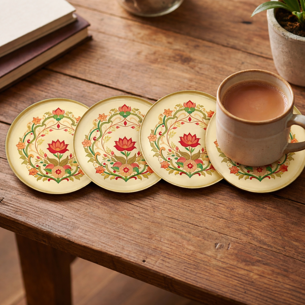 Brass Coasters | Elegant Drink Coasters for Home & Dining Decor ( Set of 4)