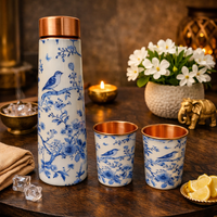 Premium Rakhi Gift Box- Blooming Bird Copper Bottle + 2 Glasses Set