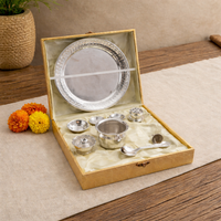 German Silver Pooja Thali Set with Kalash & Accessories for Home Temple with Box