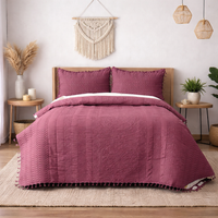 Premium Quilted Cotton Bedcover with Tassels-Mauve