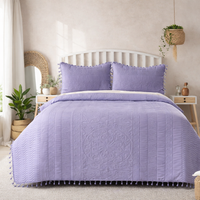 Premium Quilted Cotton Bedcover with Tassels-Purple