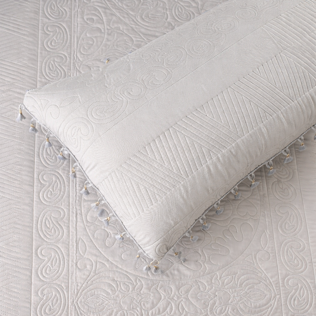 Premium Quilted Cotton Bedcover with Tassels-Grey