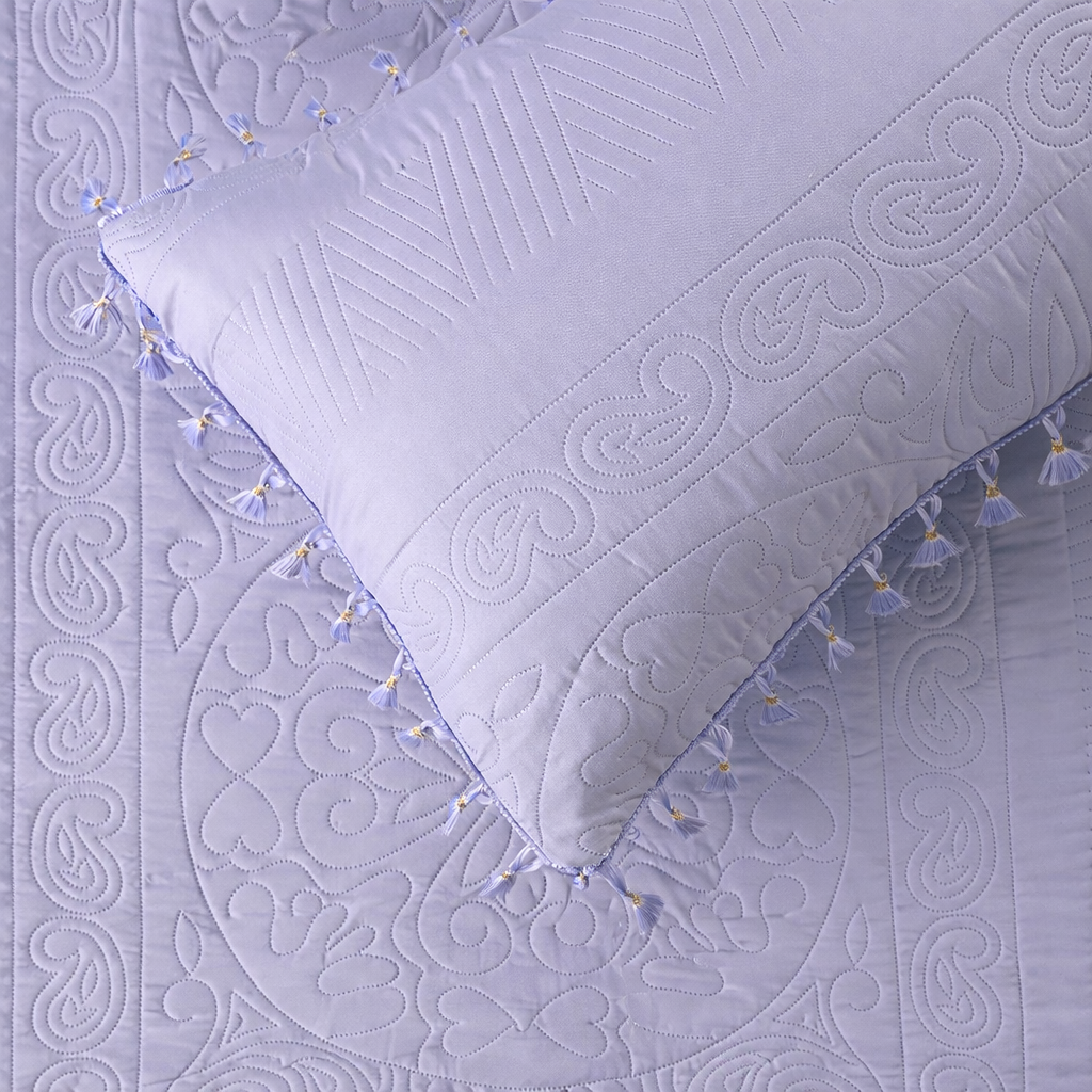 Premium Quilted Cotton Bedcover with Tassels-Purple