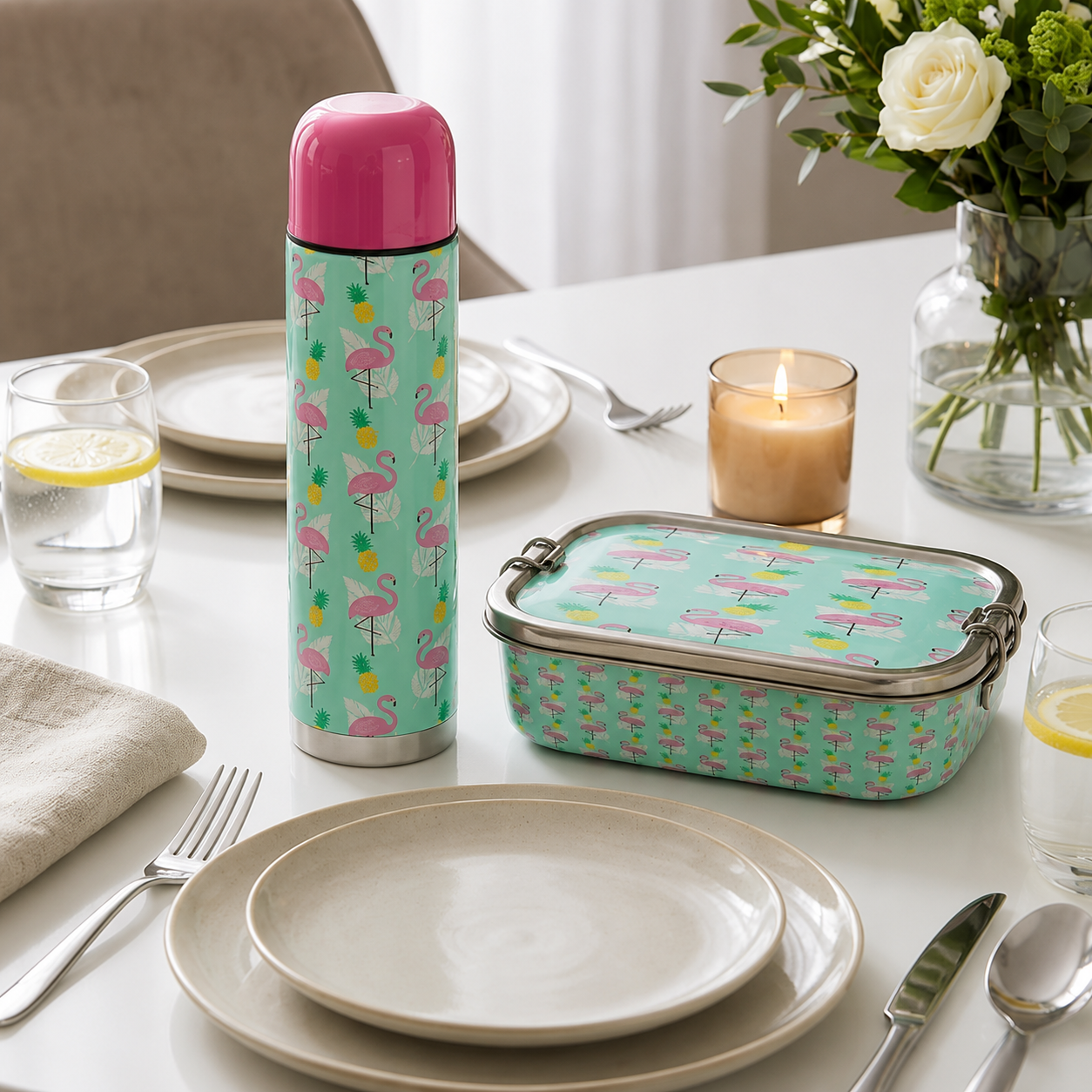 Stainless Steel Lunch Box & Water Thermos Set