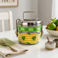 Eco-Friendly Meenakari Stainless Steel Double Layer Lunch Box – Stylish & Durable