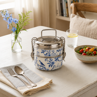Eco-Friendly Meenakari Stainless Steel Double Layer Lunch Box – Stylish & Durable