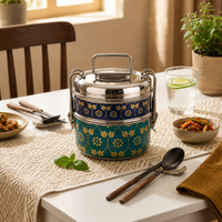 Eco-Friendly Meenakari Stainless Steel Double Layer Lunch Box – Stylish & Durable