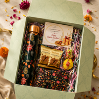Premium Rakhi Gift Box- Pichwai Copper Bottle +MDF Pichwai Coaster Set Of 4