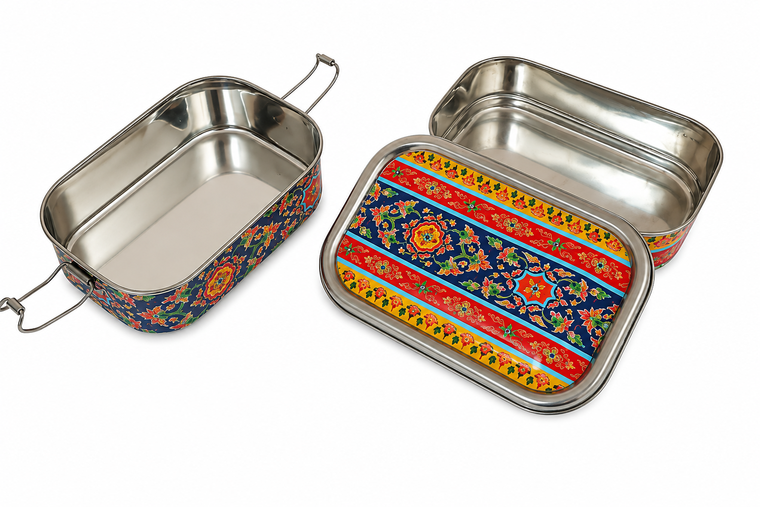 Eco-Friendly Ethnic Meenakari 2-Tier Steel Tiffin