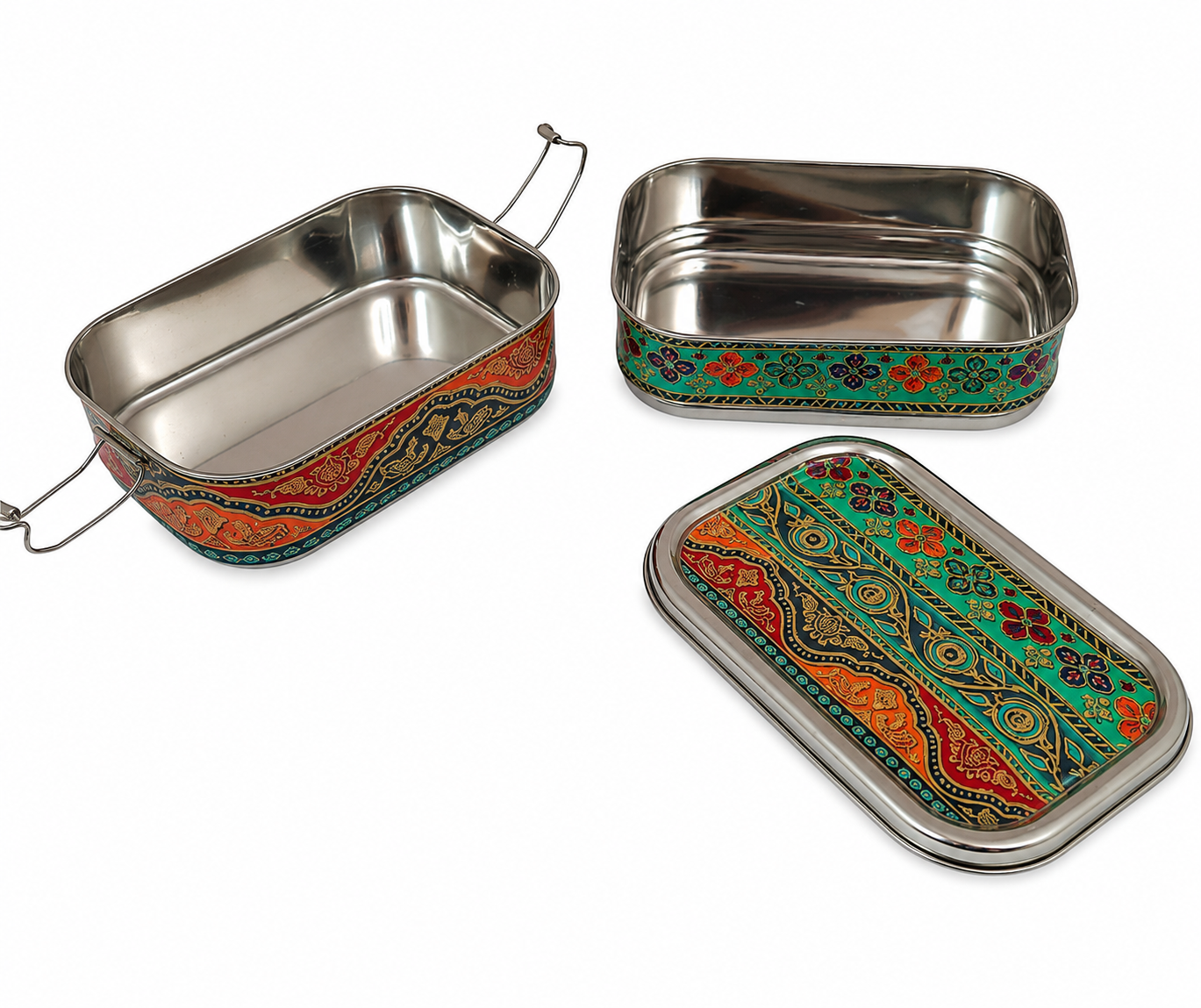 Eco-Friendly Ethnic Meenakari 2-Tier Steel Tiffin