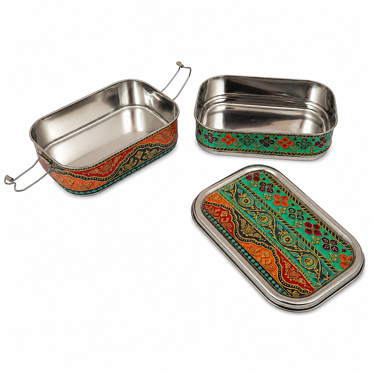 Eco-Friendly Ethnic Meenakari 2-Tier Steel Tiffin