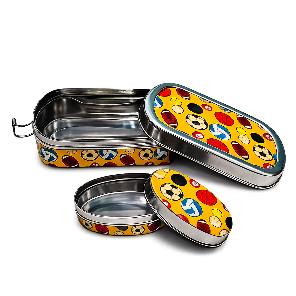 Meenakari Steel Tiffin Box – Stylish & Durable -Set Of 2 ( Panda +Llama) Combo